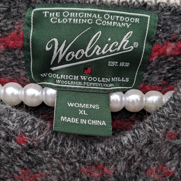 WOOLRICH Women's Deep Ruby Red Multicolored Wool-Blend Faire Isl Sweater Size XL - Picture 4 of 5